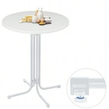 Froadp Mesa de Bar Plegable Ø79cm Mesa Redonda de Bistro 110cm Mesa Plegable Resistente a la Intemperie para Interiores y Exteriores Estructura de Tubo Estable Resistente a los arañazos - Blanco - Ver 4