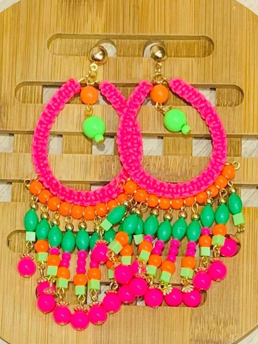 BEAD EARRINGS - HỒNG/CAM - Xem 1