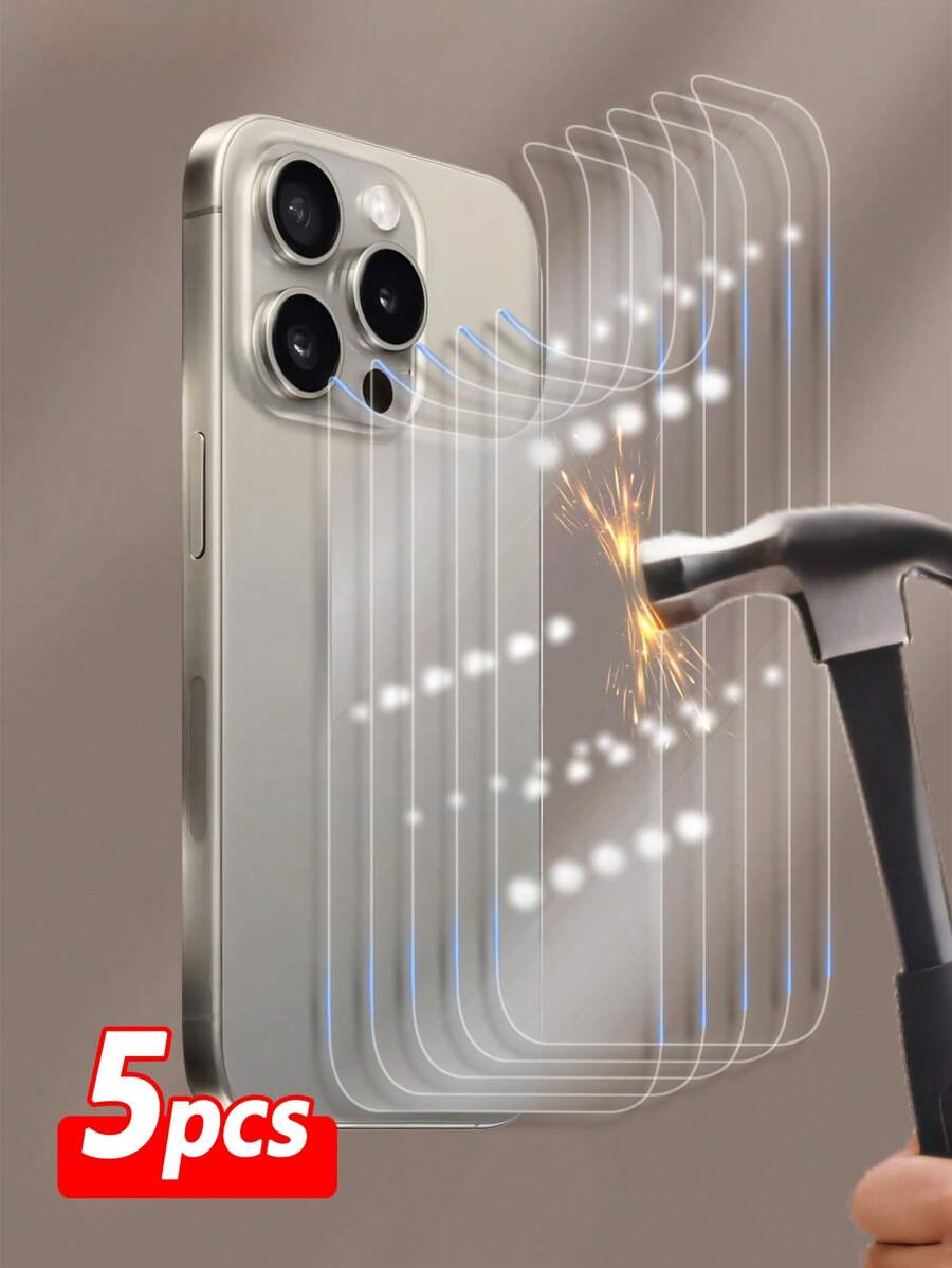 ZYONS Bộ 5 miếng dán mặt lưng kính cường lực độ nét cao, trong suốt, bảo vệ điện thoại, tương thích với dòng 17 Pro Max/17 Air/16E/16 Plus/16 Pro/16 Pro Max/15/14/13/12/11/X/8/7 - Kính sau 5 CÁI - Xem 1