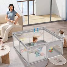 Froadp Baby Playpen 127x127cm/150x180cm/180x200cm Baby Playpen With 50 Play Balls, 1 Activity Grid And 4 Pull Rings Portable Small Playpen For Children, Blue Animals/Grey Spacer - Xám - Xem 5