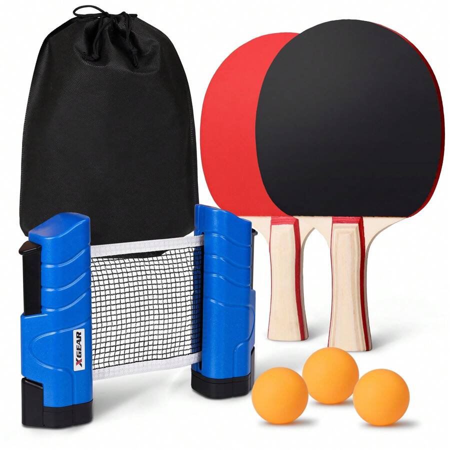 Anywhere Ping Pong Equipment To-Go Includes Retractable Net Post, 2 Ping Pong Paddles, 3 Pcs Balls, Attach To Any Table Surface - Lake Blue - View 1