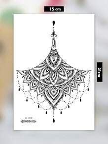 2 hojas de tatuajes temporales de arte corporal de gran tamaño para mujeres, con patrones de encaje de henna negra mandala sexy, tatuajes falsos impermeables que duran de 2 a 5 días, para cubrir cicatrices, se pueden usar en brazos, muñecas, hombros, piernas, cintura, cuello, manos, pecho y muslos - Negro - Ver 4