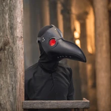 1pc Dark Red PU Leather Plague Doctor Bird Beak Raven Mask, Adjustable Masquerade Halloween Costume Accessory - Multicolor - View 7