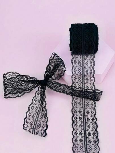 10 码黑色蕾丝派对礼品装饰带丝带，花卉图案蕾丝丝带饰边用于缝纫、礼品包装、DIY 工艺品和新娘婚礼装饰