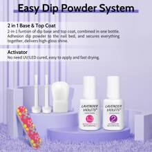 Lavender Violets® 6 couleurs système de poudre de trempage néon couleur chaude français Nail Art manucure poudre de trempage poudre à ongles 2 en 1 base et couche de finition activateur lime à ongles M205