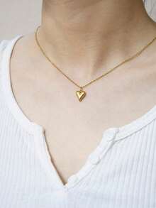 可爱心形项链，小巧 14k 金心形吊坠项圈项链，镶嵌透明粉红锆石，小巧金爱心吊坠项链，适合女士，精致金项链，适合女士的礼物 - Heart - 查看 15