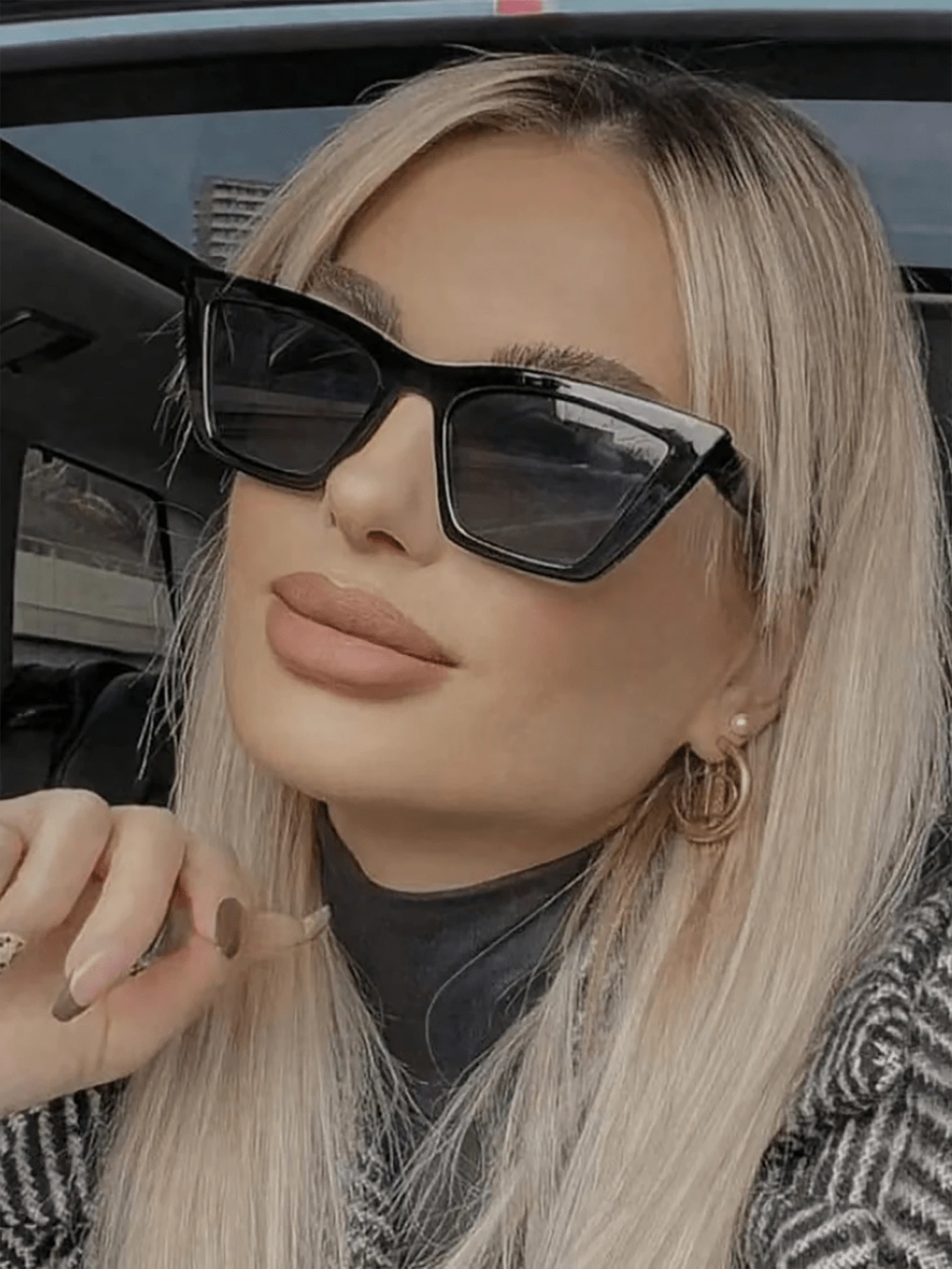 1pc Square-Framed Y2K Streetwear Fashion Glasses For Women Christmas Basics Fall Winter Women Outfits Clothes Business Casual Gifts For Summer Beach Vacation,Outdoor,Travel Shades Casual Style Geometric Frame For Going Out Outfit,Back To School - Black - View 1