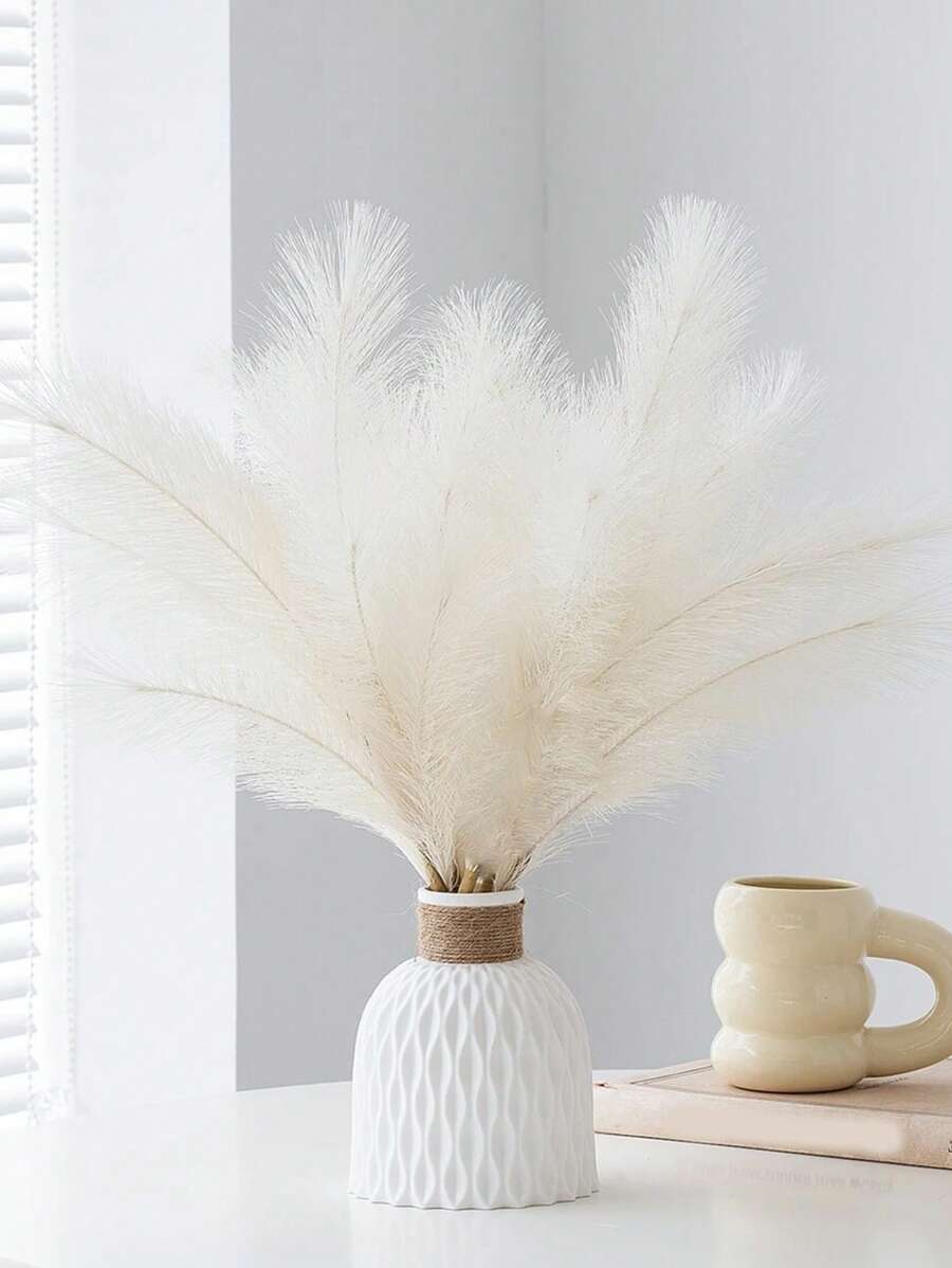 20pcs/10pcs Artificial White Reed Grass Boho Decor Faux Pampas Grass Large Tall Fluffy Artificial Fake Flower Bulrush Reed Grass For Vase Filler, Farmhouse Home Kitchen Bohemian Decoration, Room, Wedding Party Decor