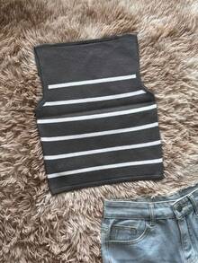 Women Knit Tops Knitting Vest - 灰色 - 查看 2