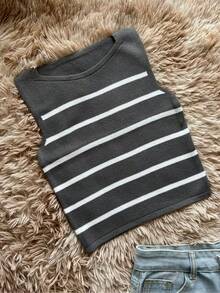 Women Knit Tops Knitting Vest - 灰色 - 查看 3