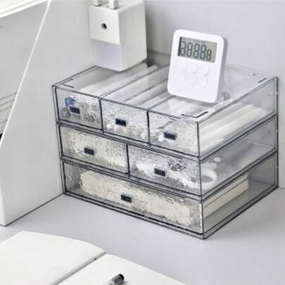 1pc Transparent Ripple Desktop Storage Box, Visible Storage For Stationery, Dorm & Office Supplies