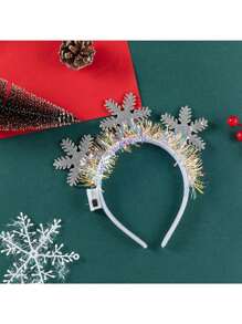 1件雪花圣诞发光发箍，驯鹿角头饰闪亮圣诞发箍小礼物，银色闪亮2026发箍，银色缎面发箍，适合圣诞派对家居装饰 - 彩色 - 查看 2