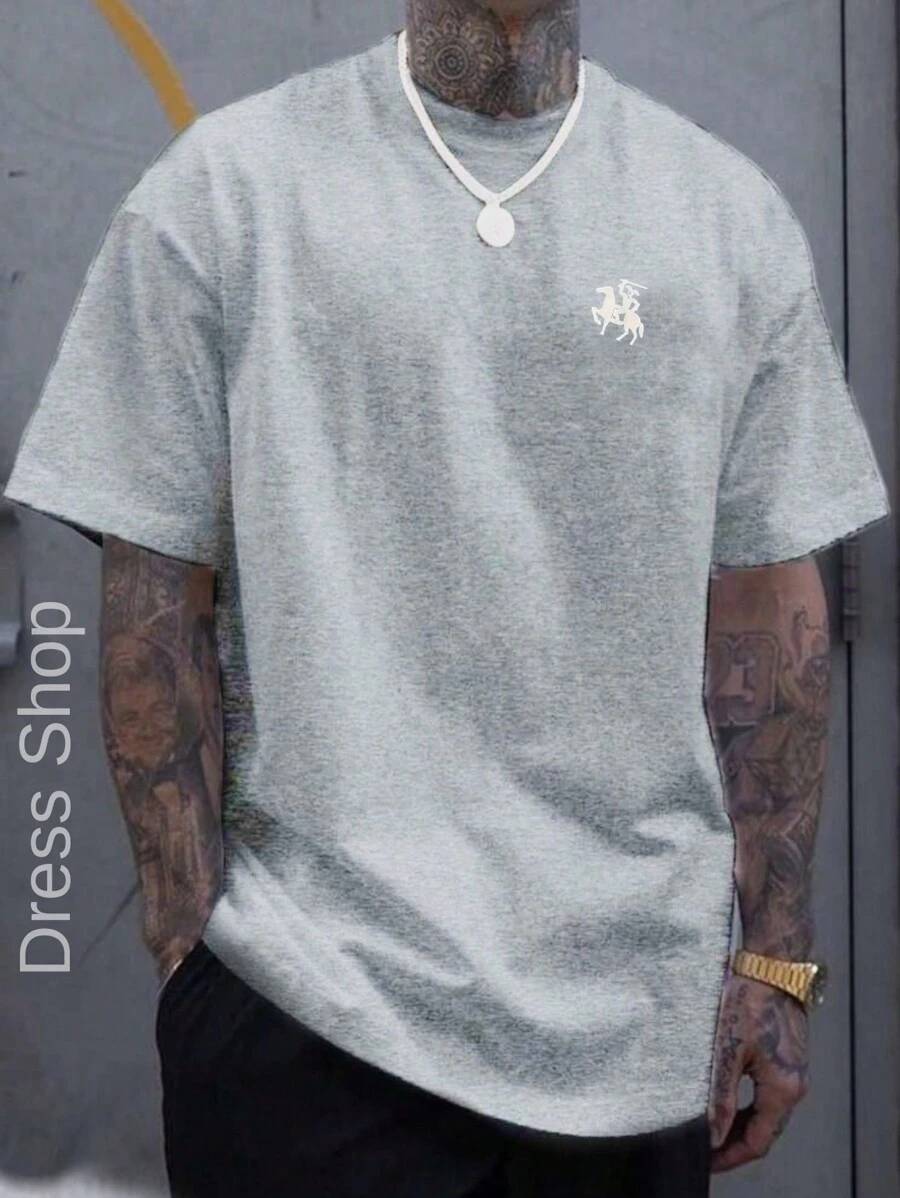 Men's T-Shirt White Horse Trim 100% Cotton Shirt Mesh 30.1 - Xám - Xem 1
