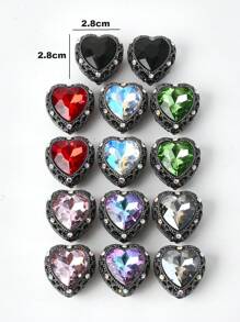 1/5pcs Multicolor Metal Rhinestone Gem Heart Shaped Hollow DIY Beads, Suitable For Family, Couple, Friend Handmade Jewelry, Pendant, Necklace, Earrings, Keychain, Phone Charm, Decorative Gift Valentines