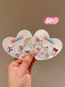 25pcs/Pack Girls' Colorful Cartoon Adjustable Rings - Multicolor - View 21
