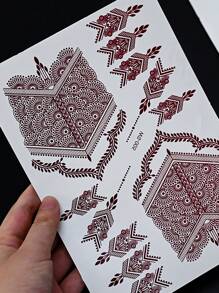 210X150MM 1 Sheets India Mehndi Design Brown Red Maroon Tattoo Stickers, Temporary Tattoos For Women, Waterproof Body Art Stickers, Hand Painted Henna Design, Long Lasting Fake Tattoos For Fingers And Back Of The Hand - 1pc Oblong Shape