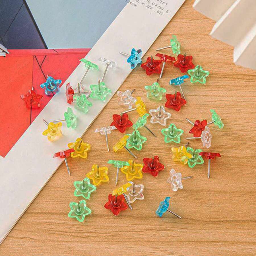 50pcs Five-Pointed Star Push Pin, Transparent Thumbtack Art Student Painting Large Extension Creative Cute Thumbtack Office Supplies, Push Pins For Bulletin Board, Thumb Tacks For Wall, Corkboard, Map, Calend,Halloween - Christmas, Decorate Thumbtacks Ar, Photos, Rose Gold Map Push Pin, Round Head Map Pin, Clear Push Pins, Plastic Head Push Pins, With Storage Box, DIY For Craft Projects, Home Office Organization, Large Size