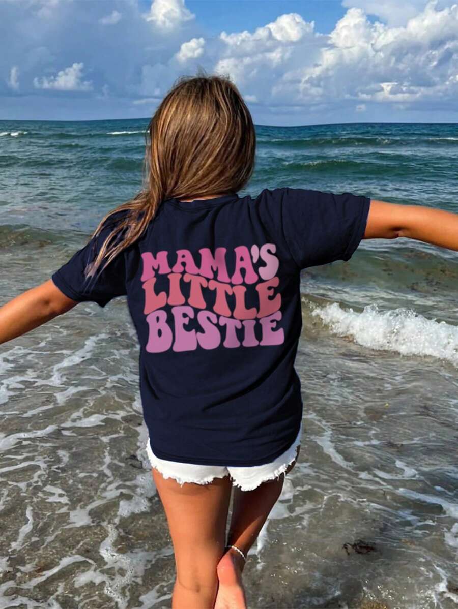 Áo thun ngắn tay cổ tròn in họa tiết dành cho bé gái tuổi teen, kiểu dáng thường ngày, thích hợp cho những chuyến phiêu lưu, du lịch mạo hiểm, tuổi teen, áo thun in hình, mùa hè. - Màu xanh hải quân - Xem 1