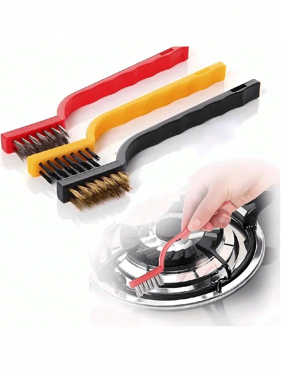 Kit 3 Cleaning Brushes Bristle Steel Brass Nylon Corner Grill - 彩色 - 查看 1