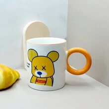 Teddy Bear Pattern Ceramic Mug, Large Capacity Household Water/Coffee/Milk/Tea Cup - Blue - View 6