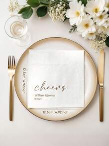 20/40pcs Customizable Text, Name And Date Printed Napkins, Personalized Wedding Napkins, Disposable Decorative Napkins, Suitable For Wedding Receptions, Anniversary, Engagement Party, Valentine's Day, Tea Room, Home, Garden, Office, And Other Occasions Such As Anniversary, Valentine's Day, Mother's Day, Birthday, Father's Day, Graduation, Wedding, Housewarming, Ideal For Creating A Warm Atmosphere And Commemorating Special Occasions. - White - View 6