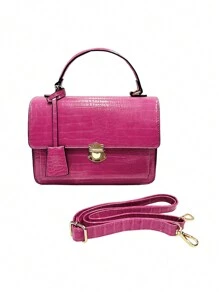 MILANO BAGG 休闲、时尚、优雅、个性化、新潮、时尚、奢华 鳄鱼纹结构手提包、PU 皮革、肩带、顶部提手、可调节肩带、正面 PU 悬挂装饰、休闲、时尚、优雅、个性化、新潮、时尚、奢华、节日聚会、度假、商务、夏季、复古、周末、礼物 - 玫紅色 - 查看 1
