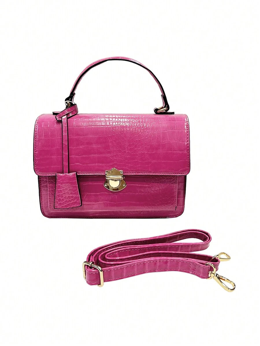 MILANO BAGG 休闲、时尚、优雅、个性化、新潮、时尚、奢华 鳄鱼纹结构手提包、PU 皮革、肩带、顶部提手、可调节肩带、正面 PU 悬挂装饰、休闲、时尚、优雅、个性化、新潮、时尚、奢华、节日聚会、度假、商务、夏季、复古、周末、礼物 - 玫紅色 - 查看 1