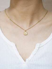 可爱心形项链，小巧 14k 金心形吊坠项圈项链，镶嵌透明粉红锆石，小巧金爱心吊坠项链，适合女士，精致金项链，适合女士的礼物 - Heart - 查看 16