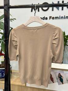 Sweater With Shiny Silk Design, Simple And Versatile, Round Neck - Màu Khaki - Xem 2