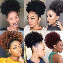 1 paquete de extensión de cabello postizo rizado rizado afro retro en moño con cordón para mujer - Multicolor - Ver 7