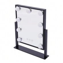 Vanity Mirror With Lights Light Up Vanity Makeup Mirror With 9 LED Bulbs Tabletop Plug In Makeup Mirror With Lights 360 Rotation With 10x Magnifying Mirror - Negro - Ver 9