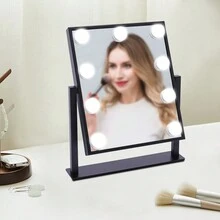 Vanity Mirror With Lights Light Up Vanity Makeup Mirror With 9 LED Bulbs Tabletop Plug In Makeup Mirror With Lights 360 Rotation With 10x Magnifying Mirror - Negro - Ver 3