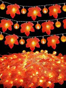 1 套人造藤装饰，LED 枫叶灯串，派对家居装饰，假枫叶灯，婚礼生日派对道具，无需电池 - 亮橙色 - 查看 5