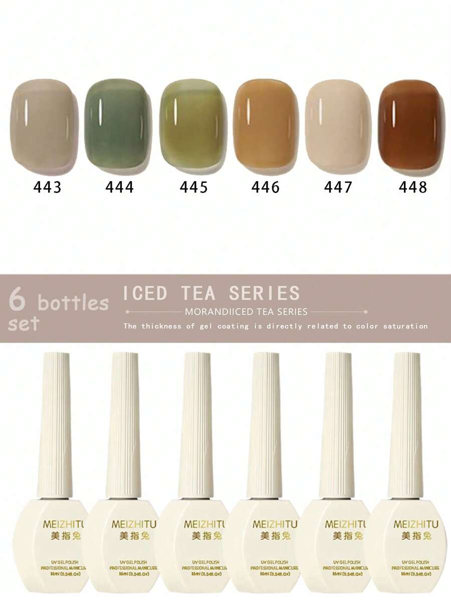 6 件果冻凝胶指甲油套装，透明水晶凝胶指甲油，适合秋季、冬季、春季和夏季 - 包括半透明、红珊瑚、棕色、乳白色、半透明粉色、裸色，适合美甲沙龙
