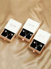 1set Minimalist Copper Cubic Zirconia Necklace, Bracelet & Earrings Gift Box Set, Gift For Friend, Mother Or Daughter Gift Valentines