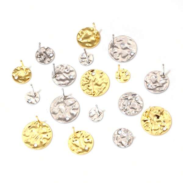 10pcs 6-12mm 316 Stainless Steel Gold Color Stud Earring Pins With Hole Connector For DIY Jewelry Making Accessories Supplies