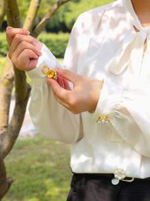 2 件装女式衬衫纽扣套适用于衬衫仿珍珠水钻袖扣纽扣针袖钉女士服装配件纽扣装饰节日礼物 - 星星 - 查看 5