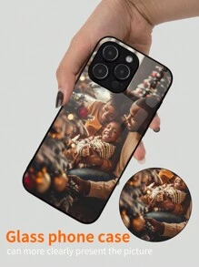 Apple 1pc Customized Photo Printed High Definition Glass Phone Case Compatible With IPhone 15 Pro Max, Compatible With Samsung S24 Ultra, Redmi, OnePlus And Other Models Clear Fashion , Stylish, Colorful, Cute For Graduation, For Weddings, For Christmas, For Halloween, For Winter, For Prom, For Fall, For Mother's Day, For Father's Day Iphone Case, Phone Cover, Phone Accessories, 16 Iphone Case - Black - View 6