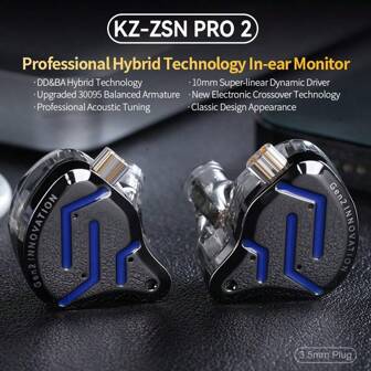  KZ ZSN Pro 2 In-Ear Metallhörlurar Hybrid Drive 1DD+1BA HIFI Bass Headset Monitor Hörlurar Sport Ljudisolerade Musikhörlurar