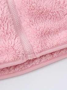 1 件年轻女孩休闲简约甜美运动可爱羊毛保暖防风无袖开衫夹克，秋冬