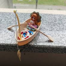 New Mini Realistic Floating Boat Oar Small Fishing Boat, Swimming Ring Fishing Boat Figurine Model, Miniature Aquarium Decoration Accessory, Gardening Scene Decoration, Fish Tank Landscape Fishing Boat Yacht Wheel Model, Resin DIY Ornament - Multicolor - View 6