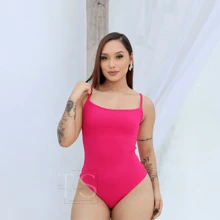 KIT 3 WOMEN'S STRAP-ON BODYSUIT RIBBED TERRYCLOTH WITH THIN STRAPS - BLACK WHITE aND PINK - View 4