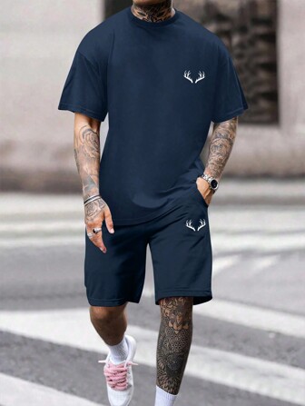 男士圆领短袖短裤休闲通勤装