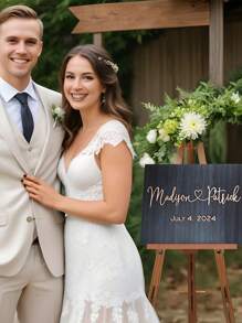 1pc Custom Wooden Board With Name And Date, Rustic Wedding Welcome Sign, Vintage Wooden Wedding Welcome Plaque, Personalized Wedding Welcome Board, Wooden Wedding Ceremony Welcome Sign, Plain Wedding Welcome Decor, Customized Wooden Wedding Sign, Personalized Wooden Wedding Entrance Signage, Retro Wooden Wedding Signage