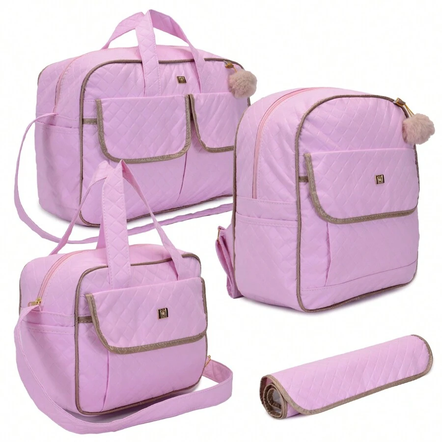 Kit Bolsa de Maternidade Forrada Para Bebê Impermeável higiênico Mala + Trocador + Mochila + Bolsa