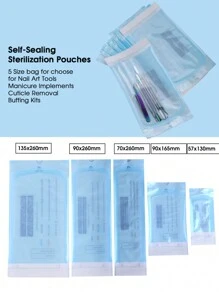 100 Stück Nagelpflege Sterilisationsbeutel, 5 Größen selbstversiegelnde Sterilisationsbeutel für Maniküre- und Pediküre-Werkzeuge, Einweg-Aufbewahrungsbeutel für Pinzetten, Nagelhautschiebers, Scheren, Nagelkunstwerkzeuge