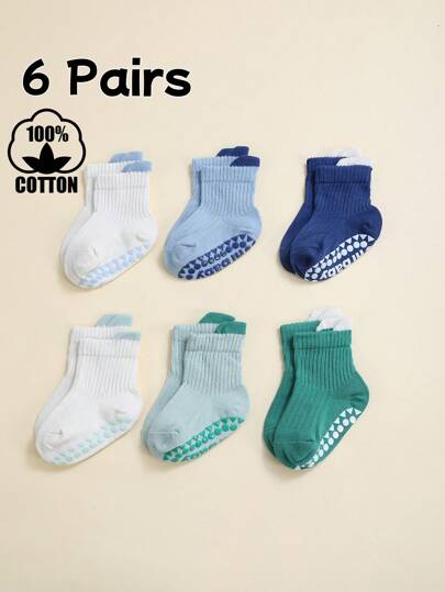 6 Pairs Children Cotton Anti-Slip Socks, Colorful Patchwork Back To School Student Sports Socks