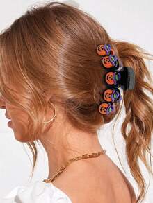 南瓜头夹，1 个万圣节南瓜发夹，大而有趣的发夹，橙色南瓜帽精致设计爪夹，角色扮演发夹，女士和女孩的发饰 - 彩色 - 查看 4