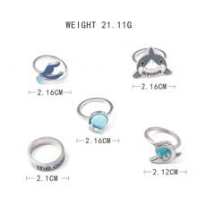 5 Peças/Conjunto Anéis Pingentes Vintage Personalizados em Formato de Tubarão Turquesa, Gaivota, Coração