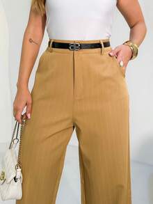 Striped Wide Leg Pants With Belt/AL844 - Apricot - View 3